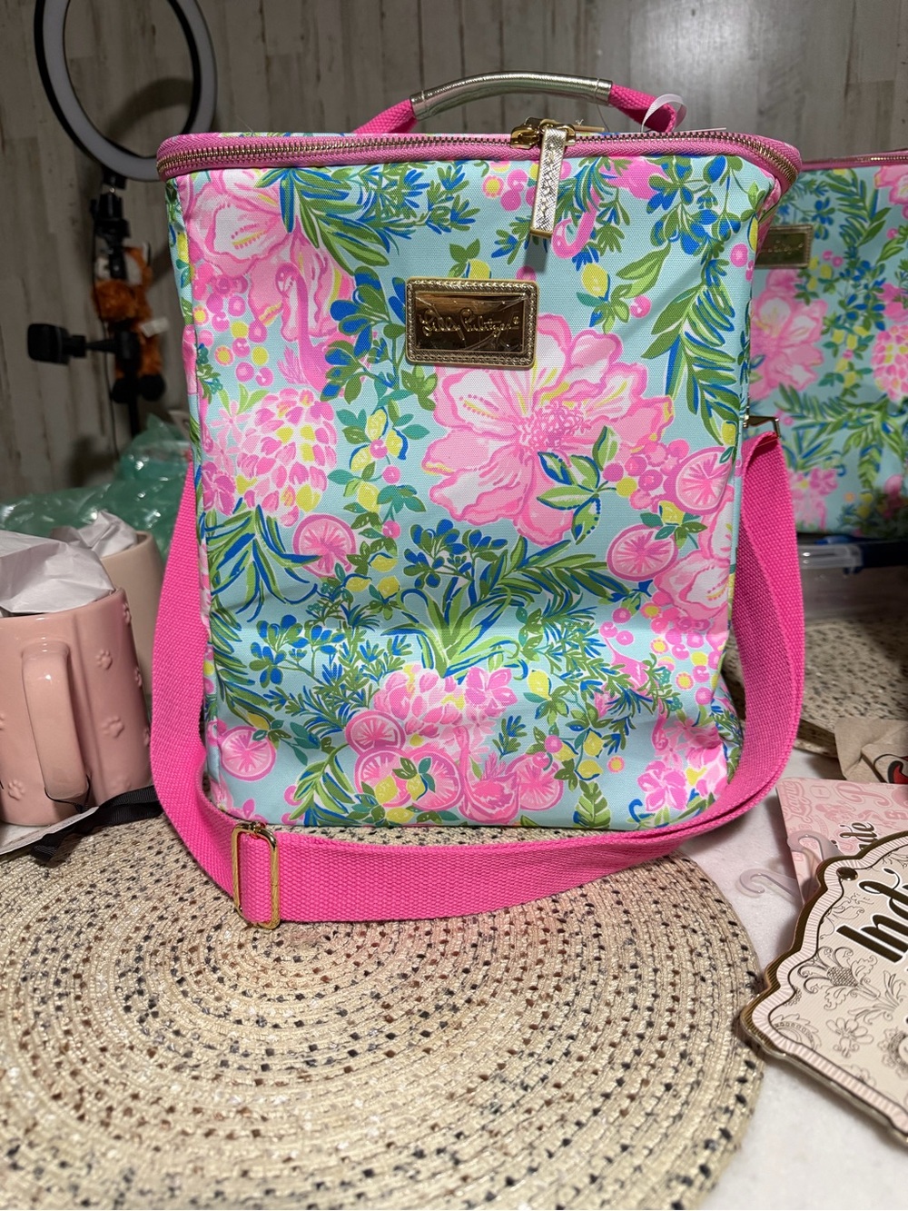 Lilly Pulitzer Wine Carrier Cooler Bag Pink Tropical Insulated NWT
